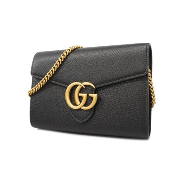 Gucci GG Marmont Chain Shoulder Leather Black Gold Hardware - Picture 1 of 7